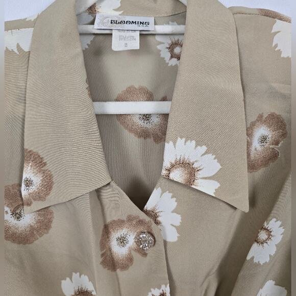 Vintage Y2K Beige Floral Cropped Tie Front Top Short Sleeve Size M - Picture 3 of 3